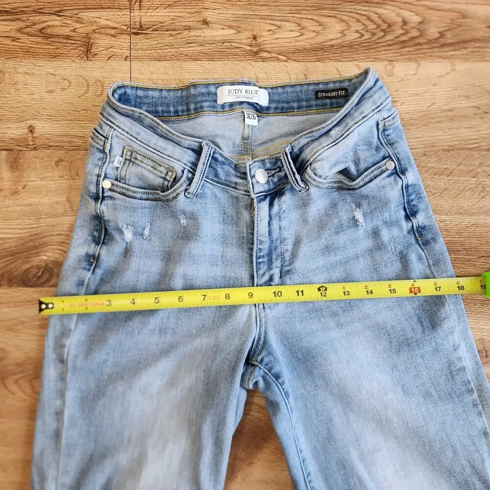 Judy Blue Straight Fit Jeans Women’s 3/26 High Rise Denim Raw Hem Distress - Picture 3 of 15